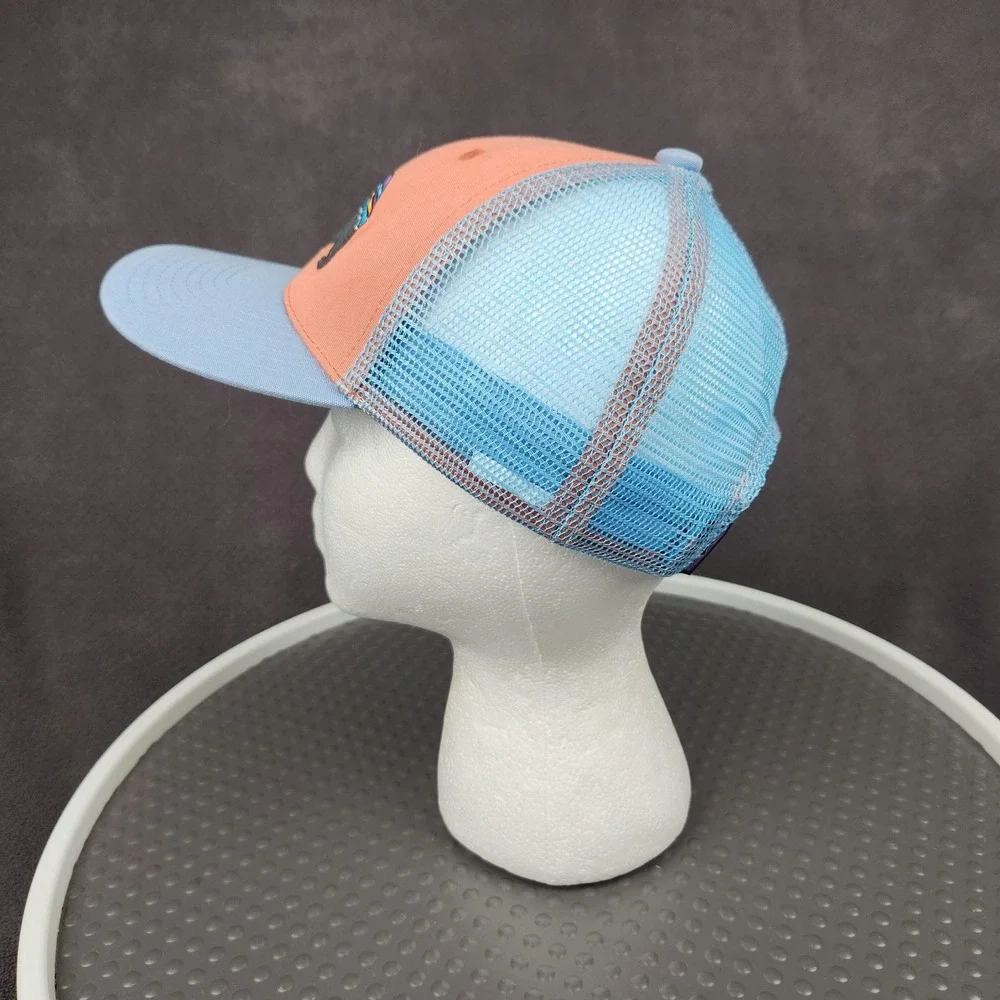 Patagonia Fitz Roy Bear Trucker Hat Cap Snap Back Blue Orange Mesh Kids One Size